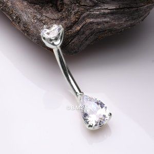 14 Karat White Gold Dainty Brilliant Teardrop Sparkle Belly Button Ring